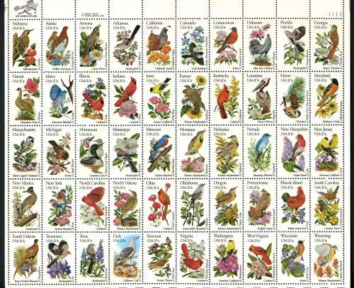 USA - Birds and Flowers - Full Sheet of 50 - 1982 - MNH