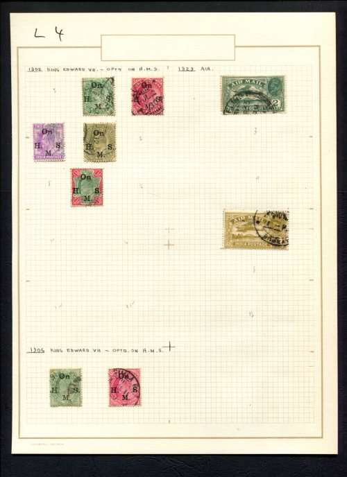 India - 9 Stamps Mounted (Hinged) on Old Album Page