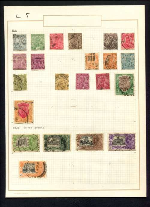 India - 22 Stamps Mounted (Hinged) on Old Album Page