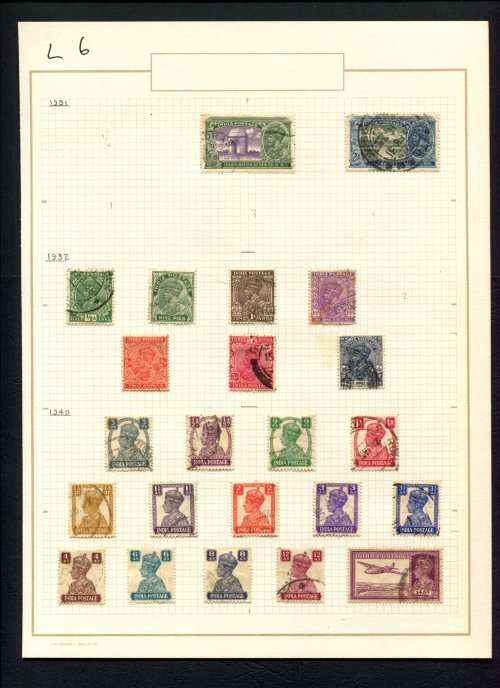 India - 23 Stamps Mounted (Hinged) on Old Album Page