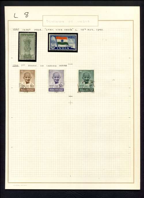 India - 5 Stamps Mounted (Hinged) on Old Album Page