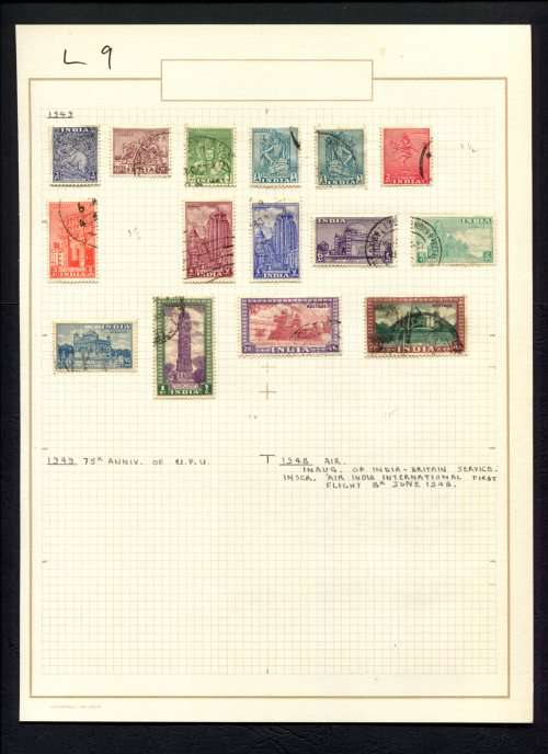 India - 15 Stamps Mounted (Hinged) on Old Album Page