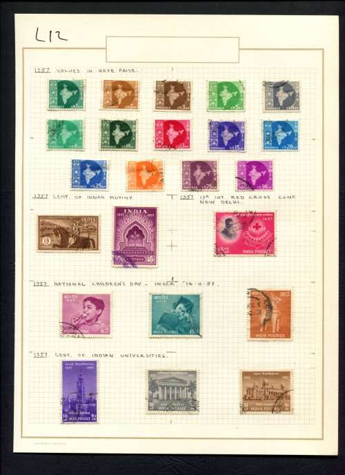 India - 23 Stamps Mounted (Hinged) on Old Album Page