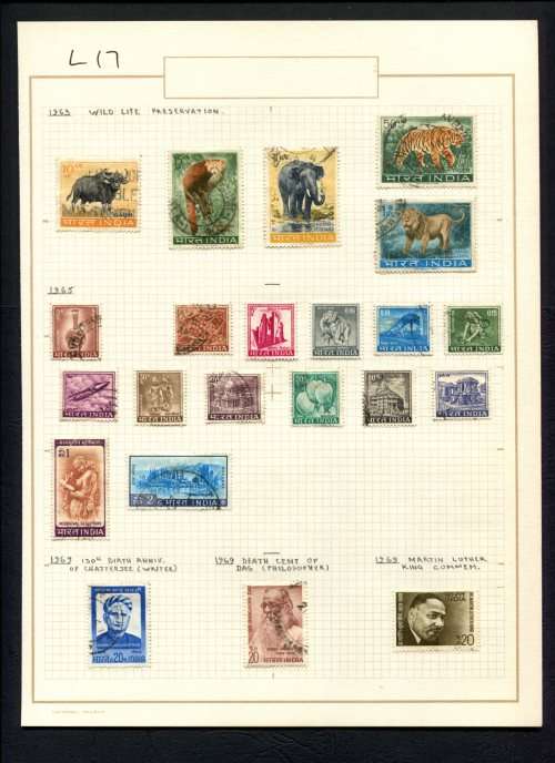 India - 22 Stamps Mounted (Hinged) on Old Album Page