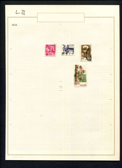 India - 4 Stamps Mounted (Hinged) on Old Album Page