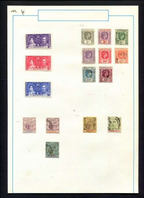 Mauritius - 16 Stamps Mounted (Hinged) on Old Album Page