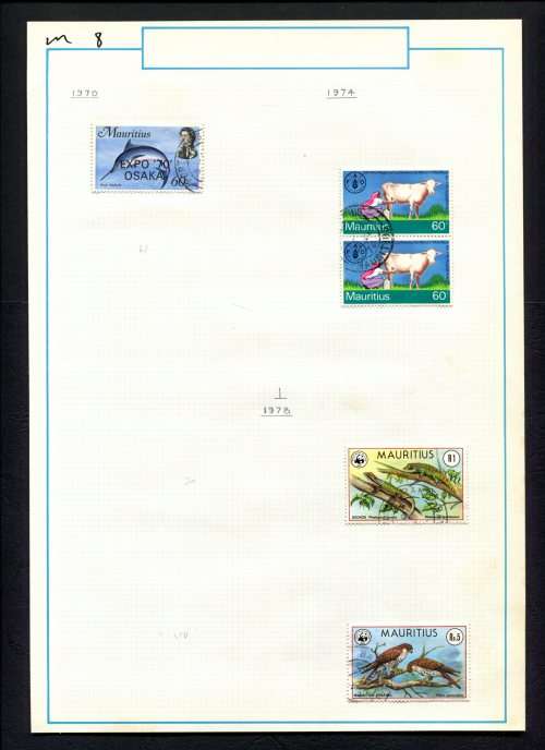 Mauritius - 5 Stamps Mounted (Hinged) on Old Album Page