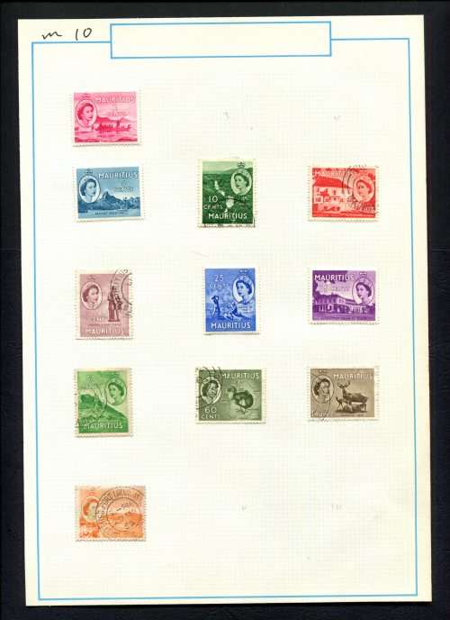 Mauritius -11 Stamps Mounted (Hinged) on Old Album Page