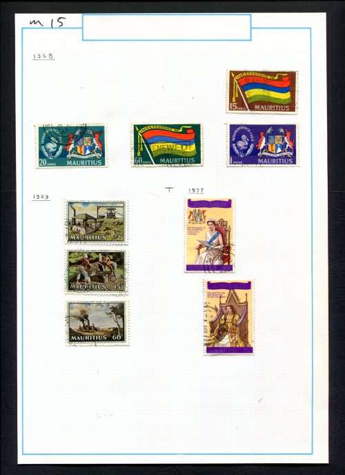 Mauritius - 9 Stamps Mounted (Hinged) on Old Album Page