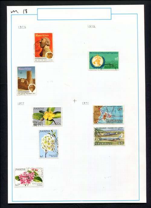 Mauritius - 8 Stamps Mounted (Hinged) on Old Album Page