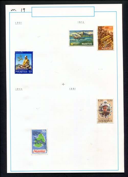 Mauritius - 5 Stamps Mounted (Hinged) on Old Album Page