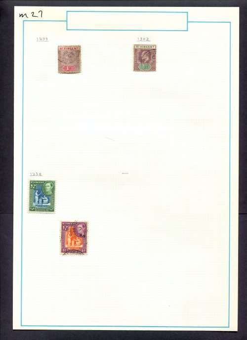 St. Vincent - 4 Stamps Mounted (Hinged) on Old Album Page
