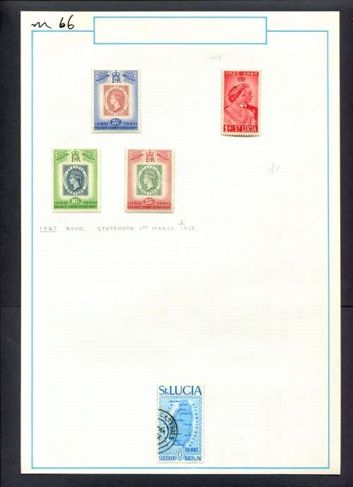 St. Lucia - 5 Stamps Mounted (Hinged) on Old Album Page