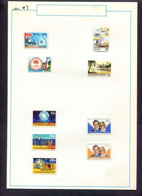 Cocos Islands - 9 Stamps Mounted (Hinged) on Old Album Page