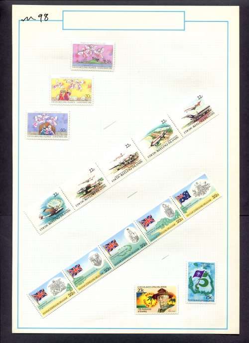 Cocos Islands - 15 Stamps Mounted (Hinged) on Old Album Page