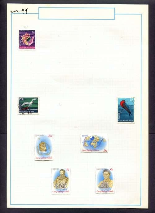 Cocos Islands - 7 Stamps Mounted (Hinged) on Old Album Page