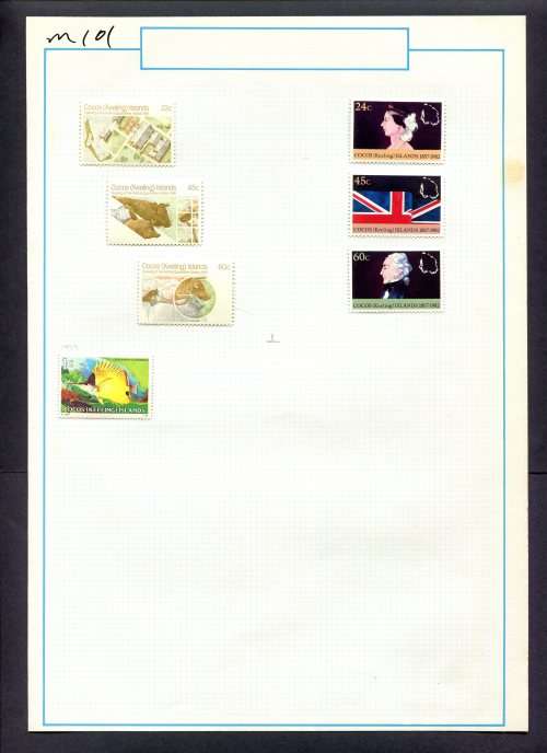 Cocos Islands - 7 Stamps Mounted (Hinged) on Old Album Page