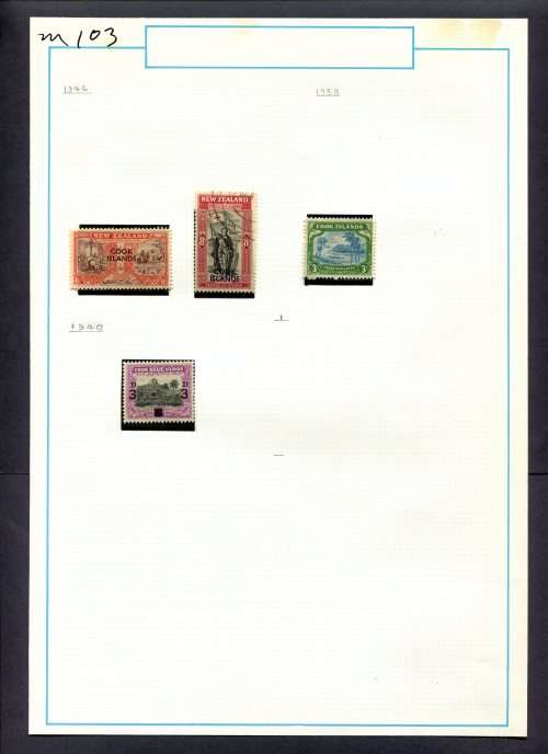 Cook Islands - 4 Stamps Mounted (Hinged) on Old Album Page