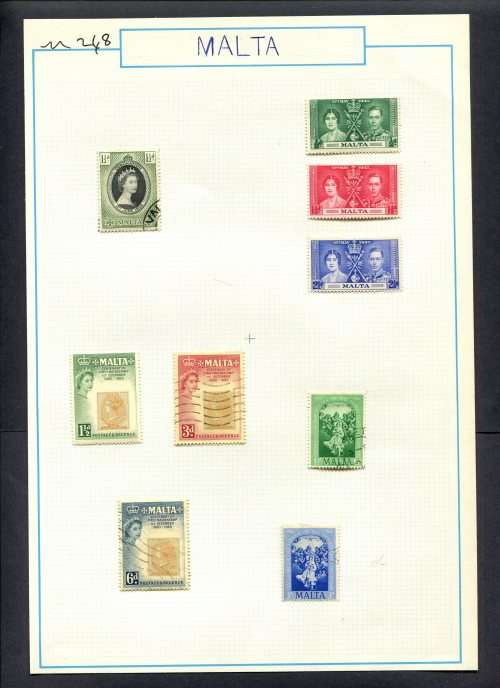 Malta - 9 Stamps Mounted (Hinged) On Old Album Page