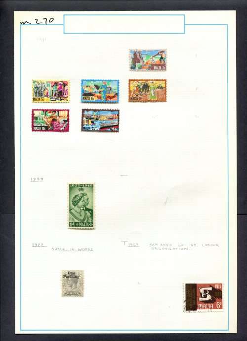 Malta - 9 Stamps Mounted (Hinged) On Old Album Page