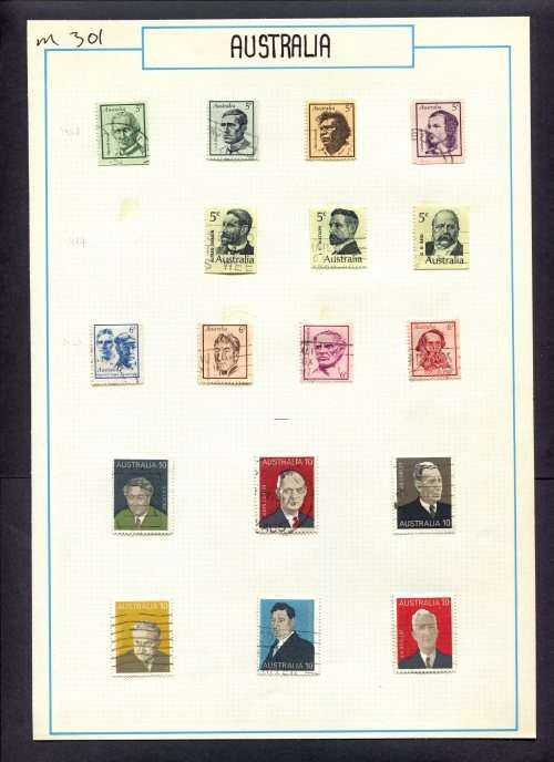 Australia - 17 Stamps Mounted (Hinged) On Old Album Page
