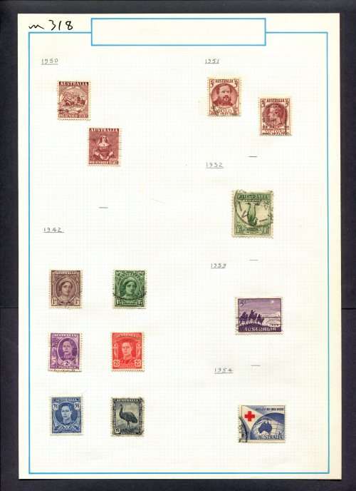 Australia - 13 Stamps Mounted (Hinged) On Old Album Page