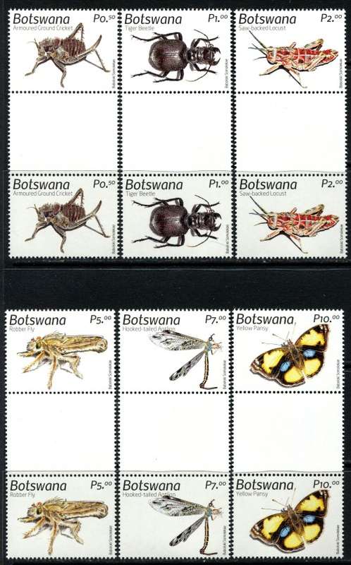 Botswana - Insects - Set of 6 - Gutter Pairs - 2021 - MNH