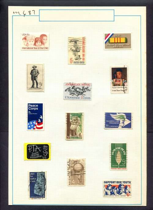 USA - 14 Stamps Mounted (Hinged) On Old Album Page