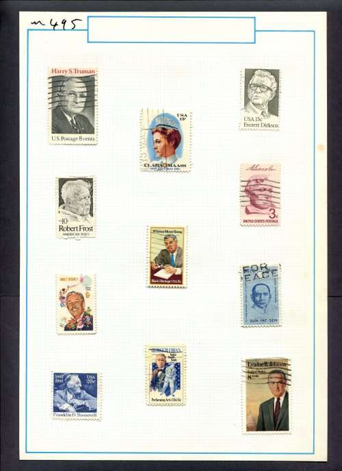 USA - 11 Stamps Mounted (Hinged) On Old Album Page