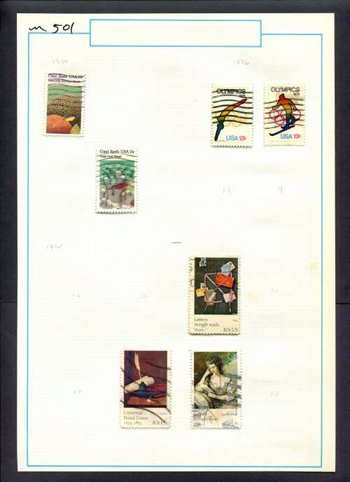 USA - 7 Stamps Mounted (Hinged) On Old Album Page