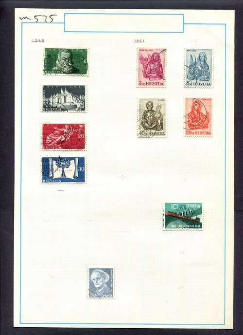 Switzerland - 10 Stamps Mounted (Hinged) On Old Album Page