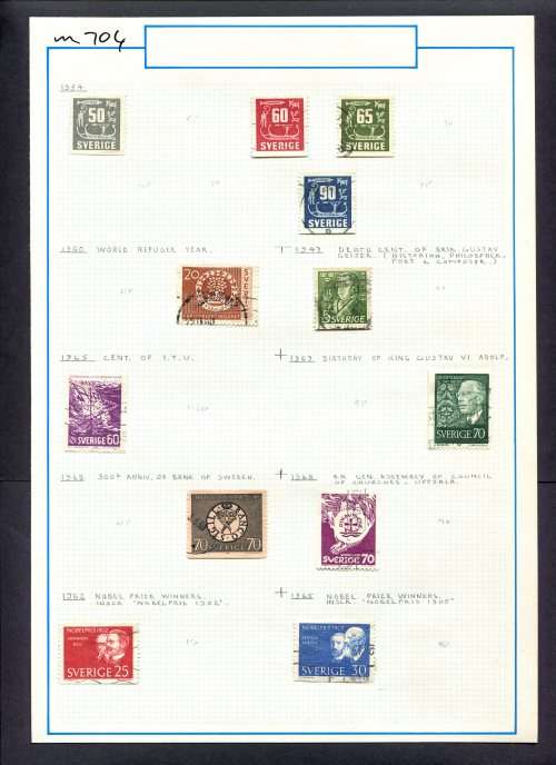 Sweden - 12 Stamps Mounted (Hinged) On Old Album Page