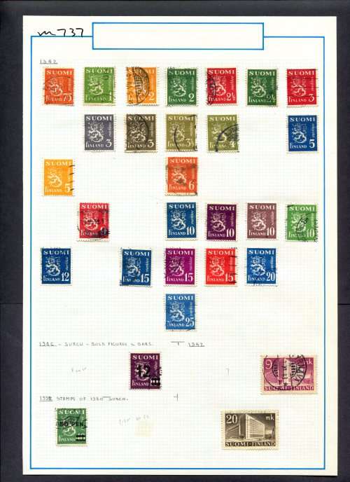 Finland - 29 Stamps Mounted (Hinged) On Old Album Page