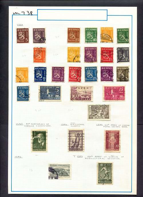 Finland - 28 Stamps Mounted (Hinged) On Old Album Page