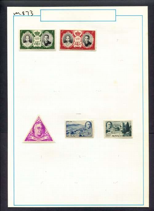 Monaco - 5 Stamps Mounted (Hinged) On Old Album Page