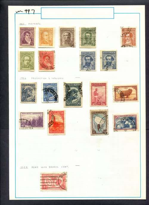 Argentina - 19 Stamps Mounted (Hinged) On Old Album Page