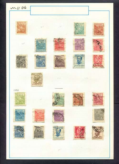 Brazil - 26 Stamps Mounted (Hinged) On Old Album Page