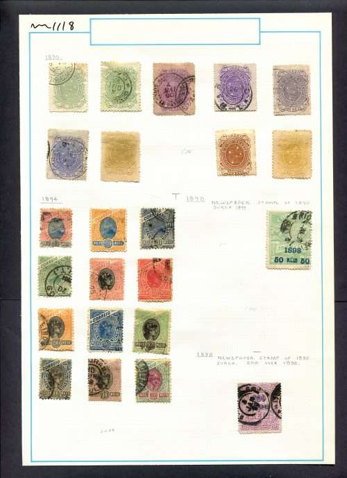 Brazil - 23 Stamps Mounted (Hinged) On Old Album Page