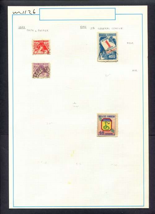Brazil - 4 Stamps Mounted (Hinged) On Old Album Page