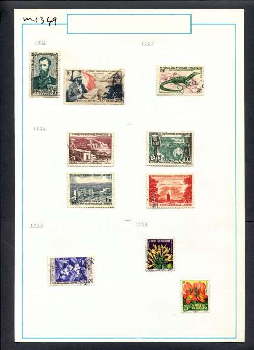 Equatorial Africa - 10 Stamps Mounted On Old Album Page