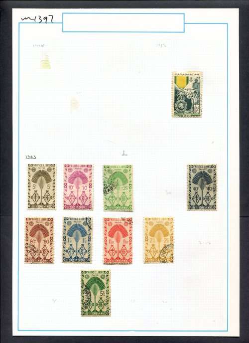 Madagascar - 10 Stamps Mounted (Hinged) On Old Album Page
