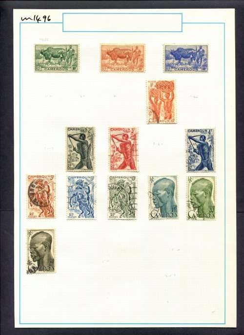 Cameroon - 13 Stamps  Mounted (Hinged) On Old Album Page