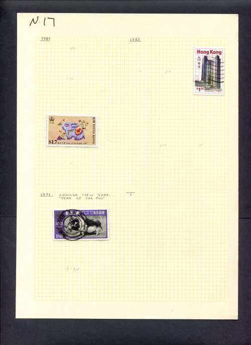 Hong Kong - 3 Stamps Mounted (Hinged) On Old Album Page