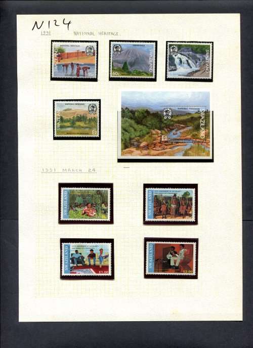 Swaziland - 8 Stamps + 1 Miniature Sheet Mounted (Hinged) On Old Album Page