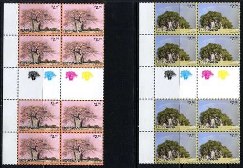 Botswana - Baobabs In Botswana - Set of 4 Gutters/Control Blocks of 8 - 2022 - MNH