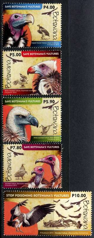 Botswana - Birds - Vultures - Set of 5  - 2015 - MNH