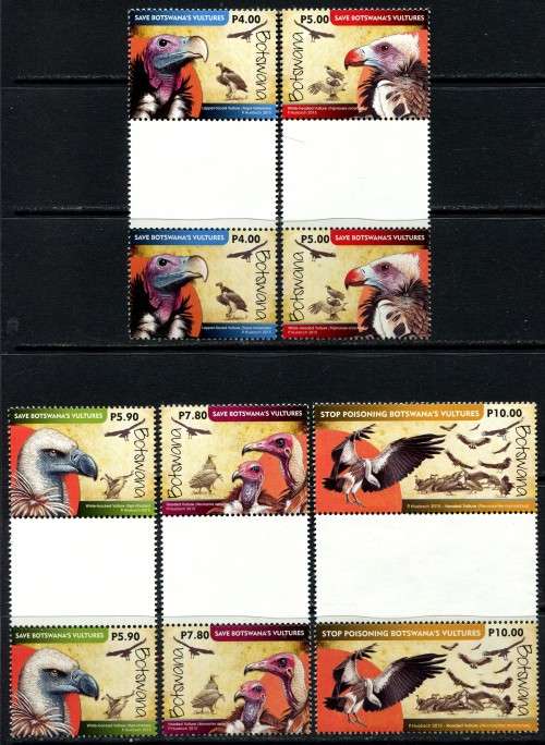 Botswana - Birds - Vultures - Set of 5 Gutter Pairs - 2015 - MNH