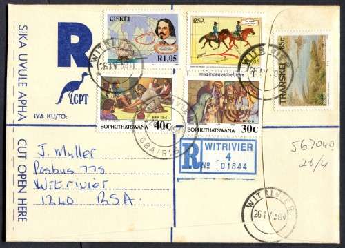 RSA - Ciskei Pre-printed Registered Cover, Registered At Witrivier (RSA) Post Office