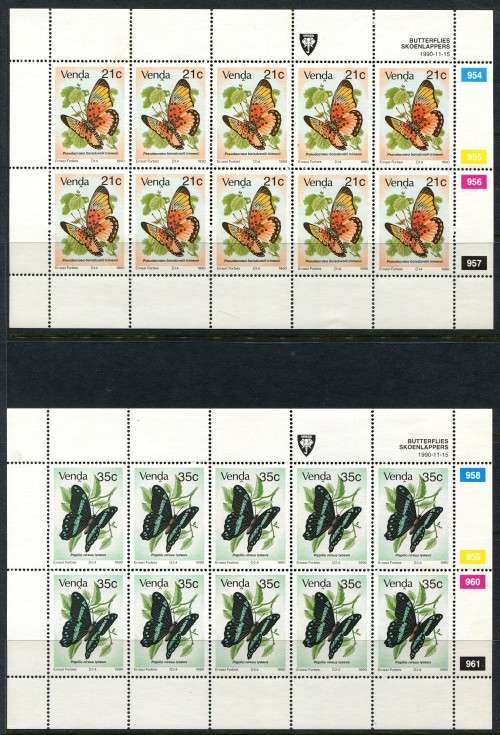 Venda - Butterflies - Set of 4 Full Sheets of 10 - 1990 - MNH  - Some Very Light Toning