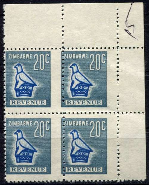 Zimbabwe - Revenue - Block of 4 - Shifted Perforation - 1981 - MNH